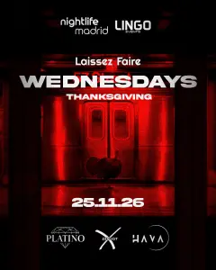 Flyer for HOUDINNI WEDNESDAYS - LAISSEZ FAIRE X LINGO THANKSGIVING EDITION at Houdinni (Madrid), Wednesday 25 November 2026