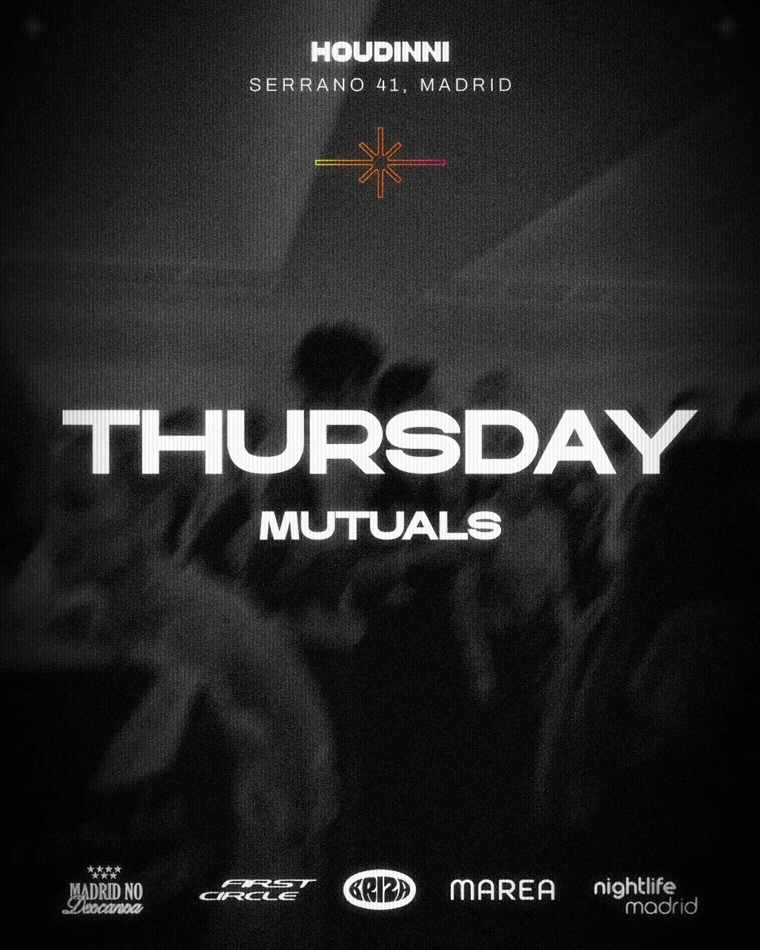 Flyer for HOUDINNI THURSDAYS - MUTUALS THANKSGIVING EDITION at Houdinni (Madrid), Thursday 26 November 2026