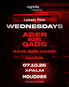 Flyer de HOUDINNI WEDNESDAYS - LAISSEZ FAIRE en Houdinni (Madrid), miércoles 7 de octubre de 2026