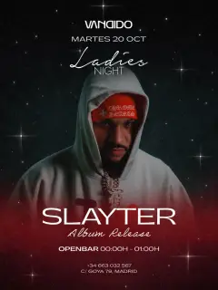 Flyer for SLAYTER x VANDIDO at Vandido (Madrid), Tuesday 20 October 2026
