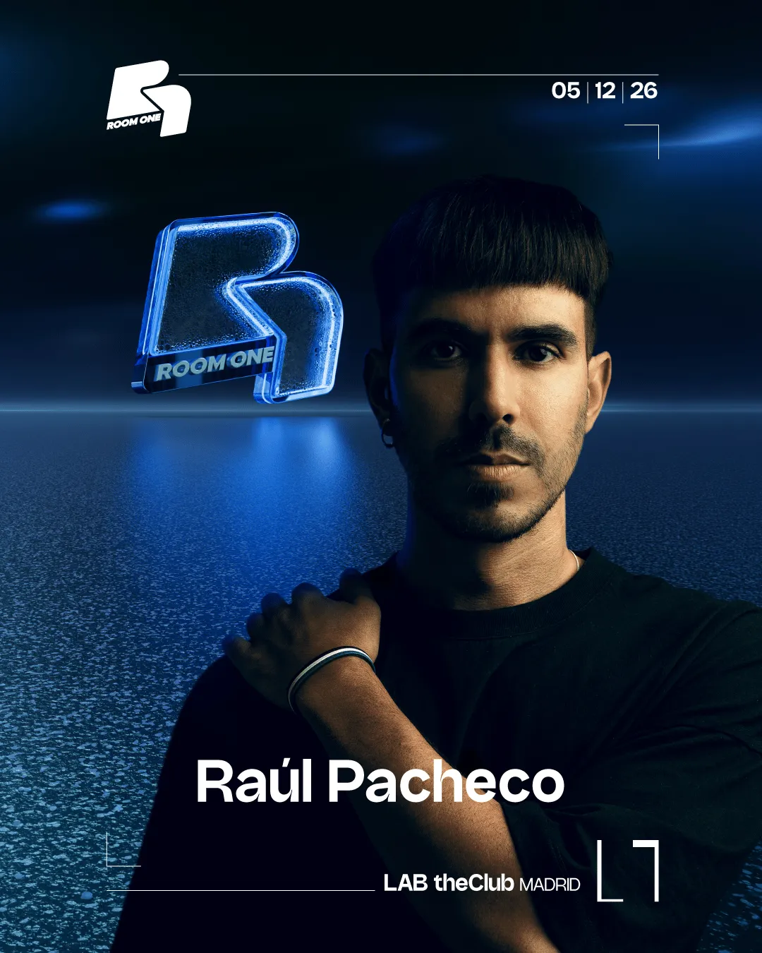 Flyer de ROOM ONE w/ Raúl Pacheco en LAB theCLUB (Madrid), sábado 5 de diciembre de 2026