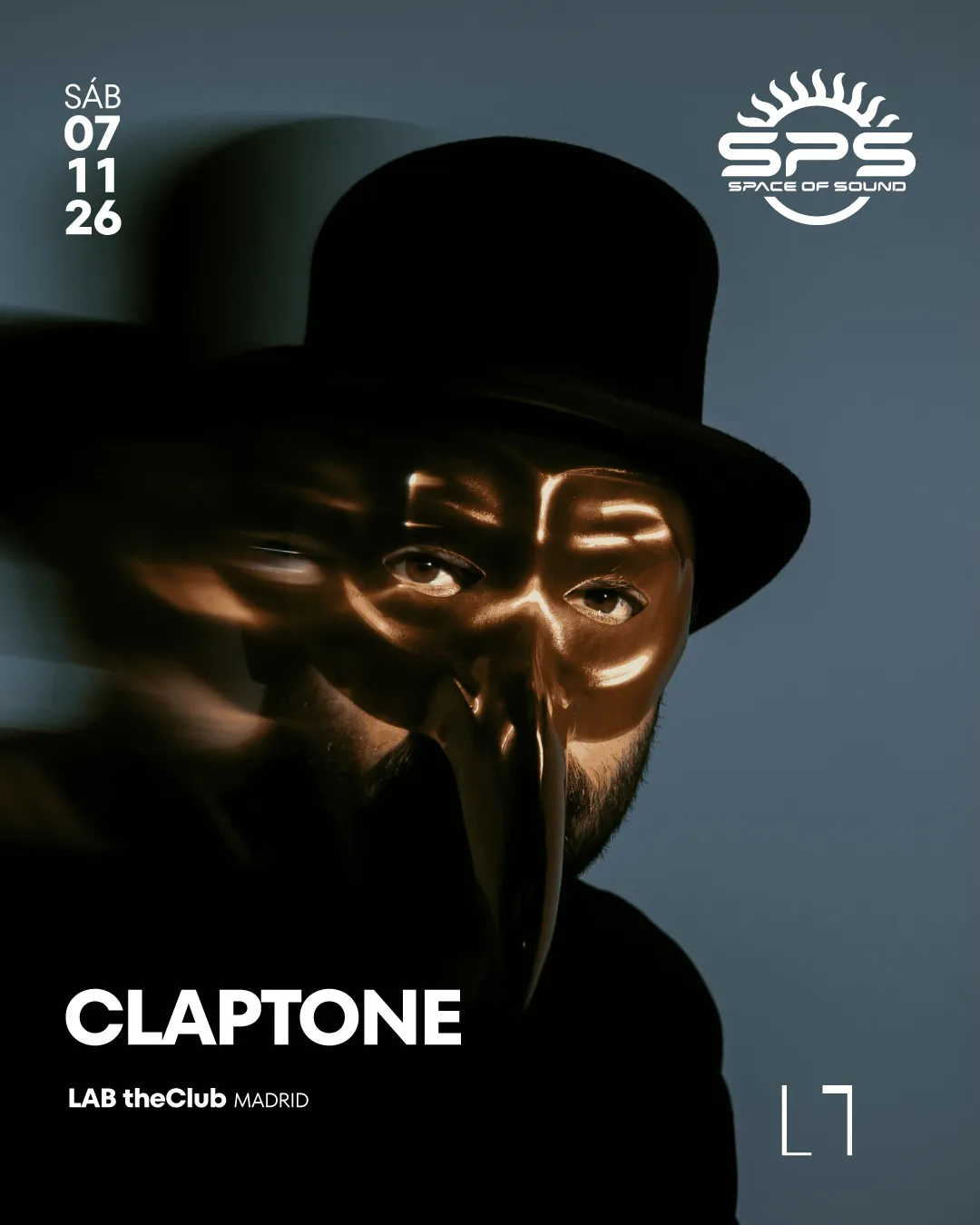 Flyer de SPACE OF SOUND - CLAPTONE en LAB theCLUB (Madrid), sábado 7 de noviembre de 2026