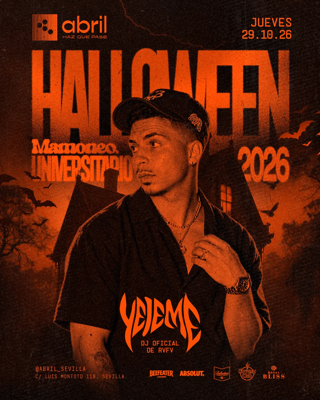Flyer de HALLOWEEN UNIVERSITARIO 🎪👻 en Abril (Sevilla), jueves 29 de octubre de 2026