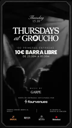 Flyer for THURSDAY 15 OCT · GROUCHO SEVILLA at Groucho (Seville), Thursday 15 October 2026