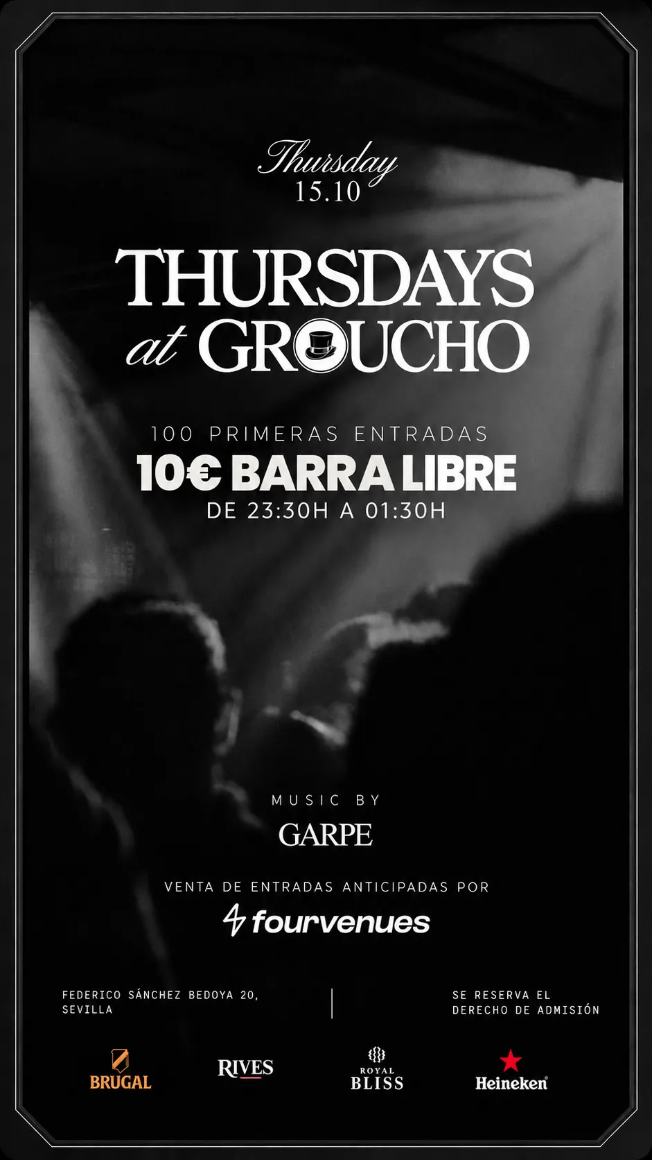 Flyer for THURSDAY 15 OCT · GROUCHO SEVILLA at Groucho (Seville), Thursday 15 October 2026