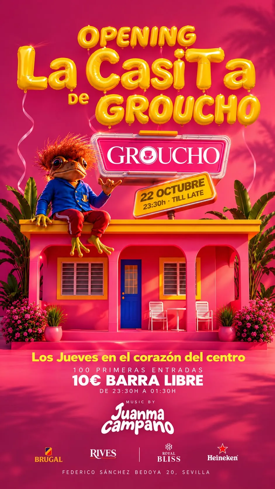 Flyer for OPENING LA CASITA DE GROUCHO UNIVERSITARIO SEVILLA at Groucho (Seville), Thursday 22 October 2026