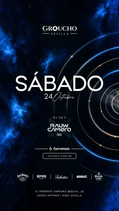 Flyer for SÁBADO 24 OCTUBRE | DJ RAUW CAMERO 🎧 | GROUCHO 🎩 at Groucho (Seville), Saturday 24 October 2026