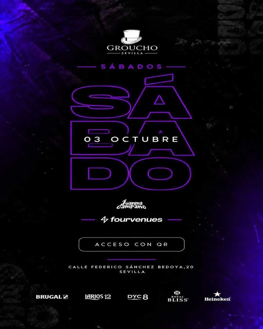 Flyer for SATURDAY 03 OCT · GROUCHO SEVILLA at Groucho (Seville), Saturday 3 October 2026