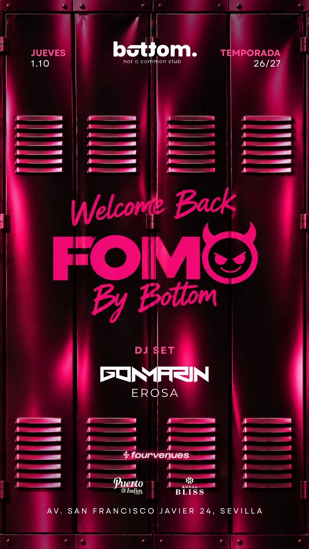 Flyer de INAUGURACIÓN FOMO en Bottom (Sevilla), jueves 1 de octubre de 2026