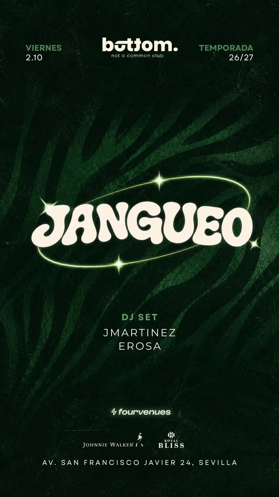 Flyer for VIERNES JANGUEO at Bottom (Seville), Friday 2 October 2026