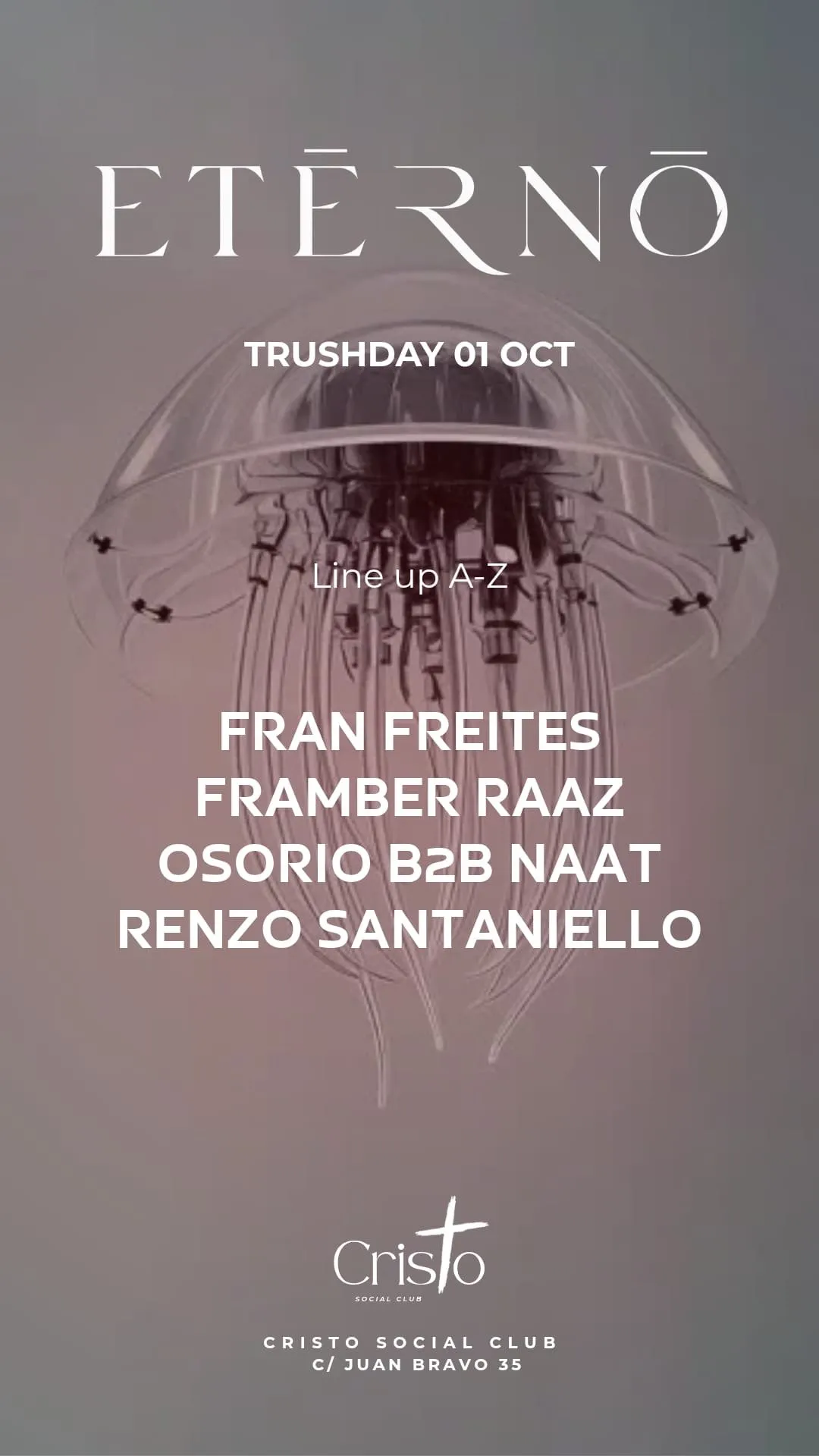 Flyer for ETĒRNŌ x HDAD at CrisTo Social Club (Madrid), Thursday 1 October 2026