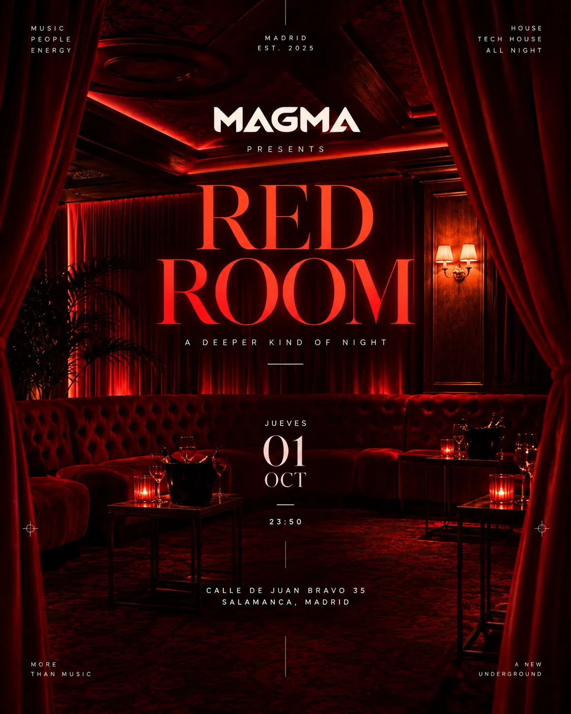 Flyer for MAGMA RED ROOM at CrisTo Social Club (Madrid), Thursday 1 October 2026