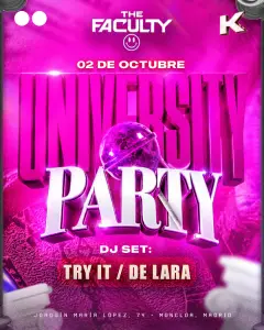 Flyer de THE FACULTY ( UNIVERSITY PARTY) en Epoka The Club (Madrid), viernes 2 de octubre de 2026