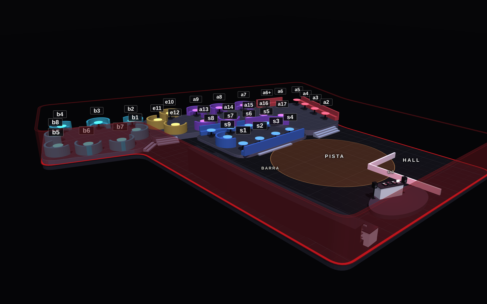 Mapa de reservados de Tiffany's The Club (Madrid): mesas VIP por zonas (7)