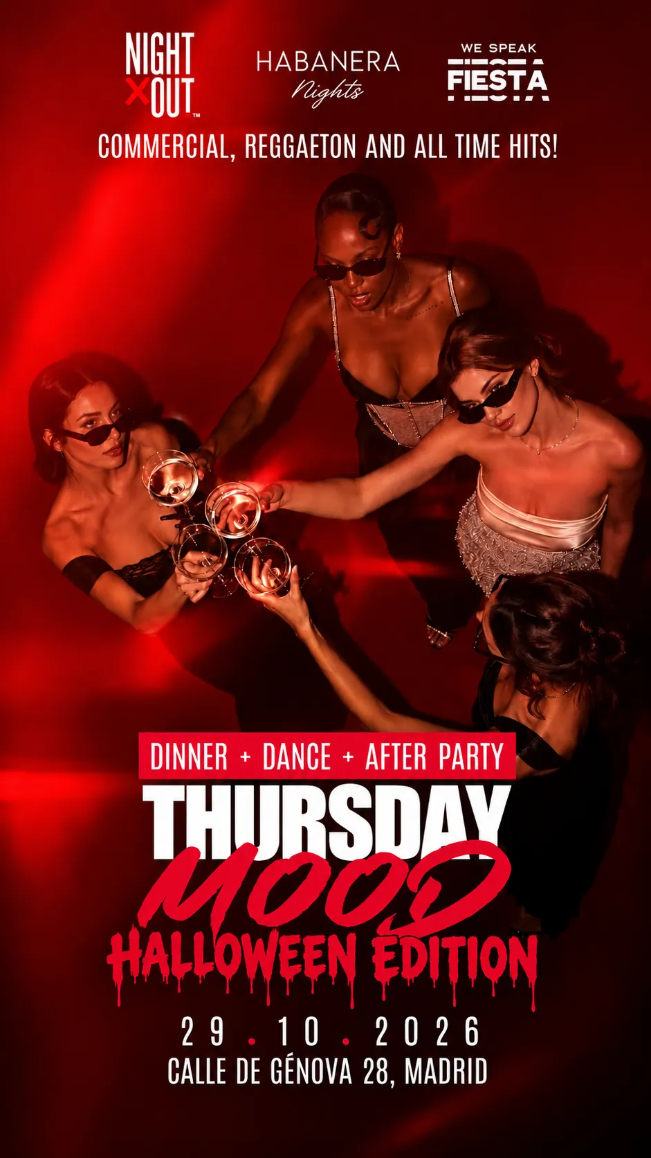 Flyer de “THURSDAY MOOD” AT HABANERA + AFTER PARTY RUBICON en We Speak Fiesta! (Madrid), jueves 29 de octubre de 2026