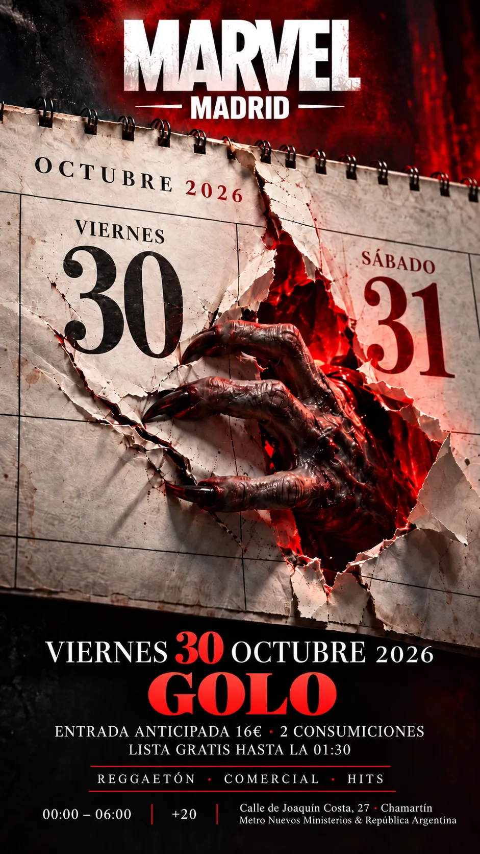 Flyer for MARVEL VIERNES at Marvel (Madrid), Friday 30 October 2026