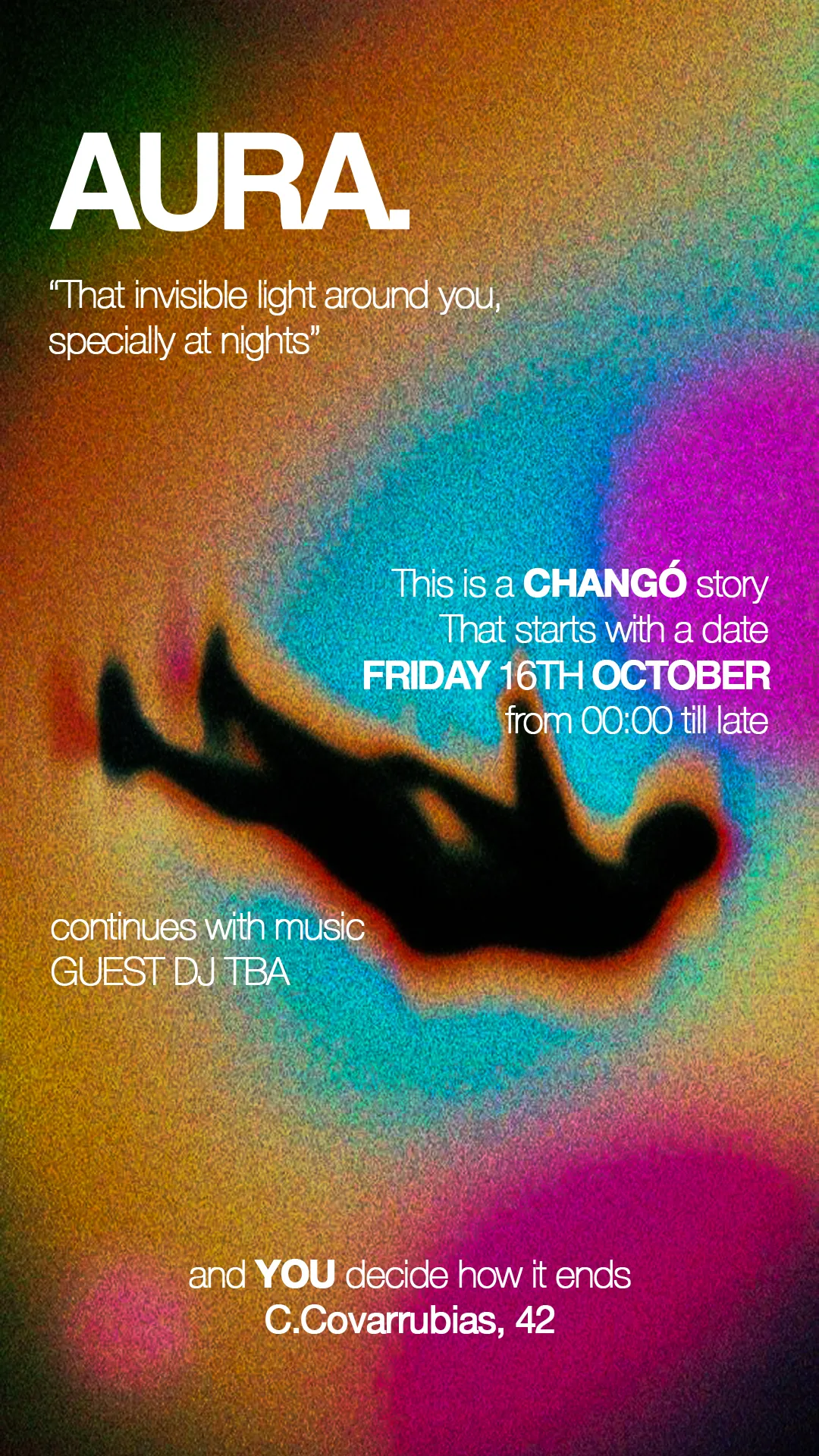 Flyer for AURA at Chango (Madrid), Friday 16 October 2026