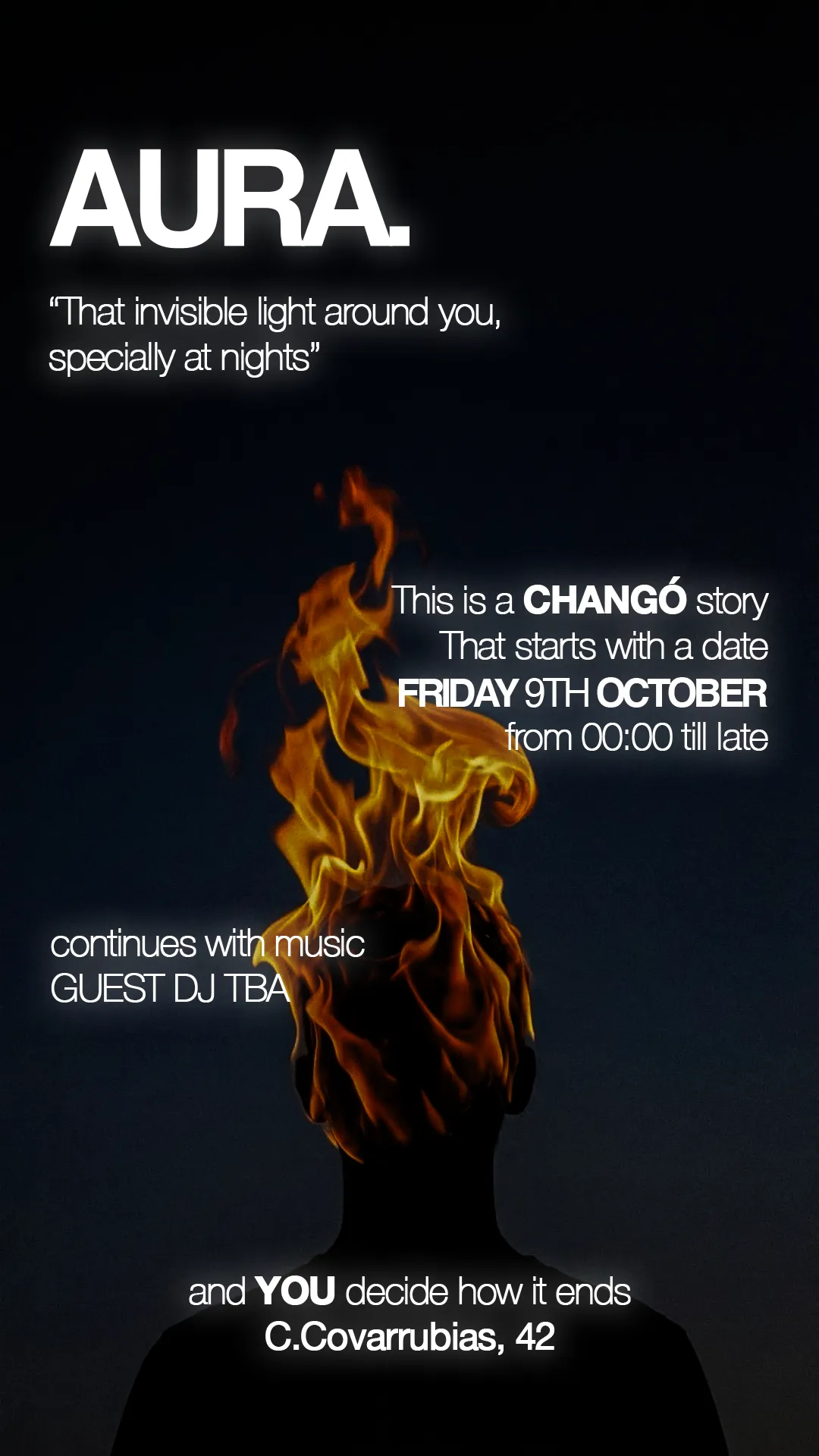 Flyer for AURA at Chango (Madrid), Friday 9 October 2026